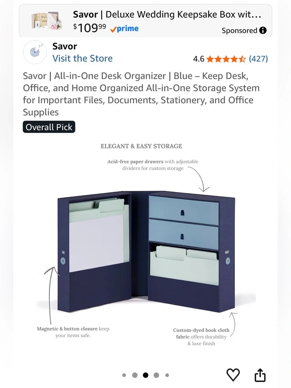 Savor All in one Memory box Storage Blue Organizer with Drawers files and labels